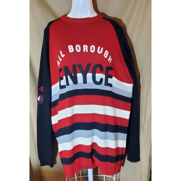 Vintage Y2K Enyce Hip Hop Rap Knit Sweater Mens L Red Striped Crew Neck Pullover - Picture 2 of 9